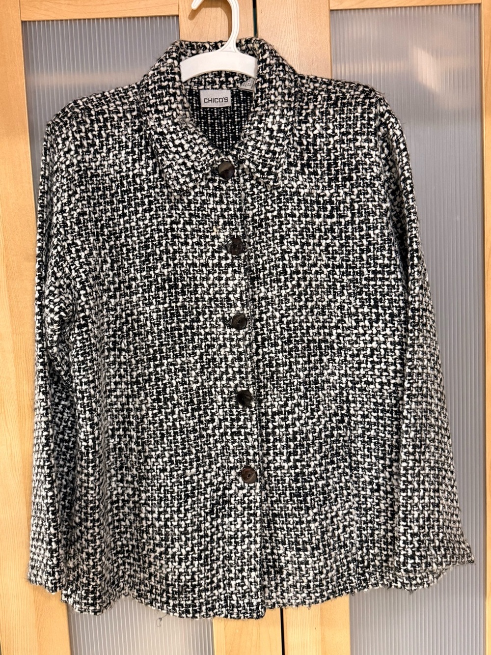 Chico's Black & White Tweed Button-Front Jacket